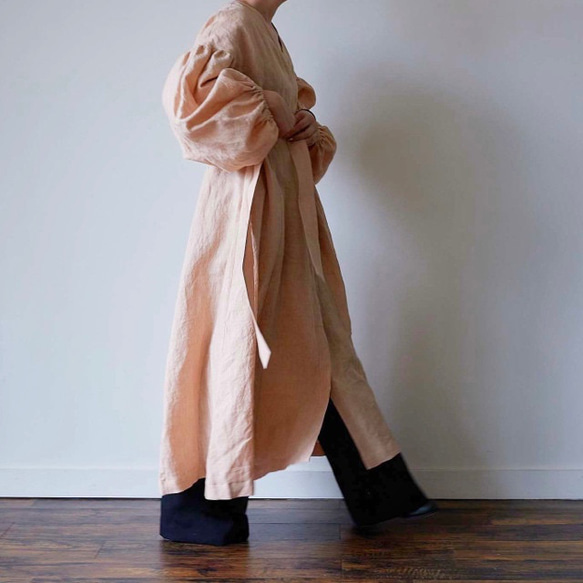 European linen coat dress (milk tea) 3枚目の画像