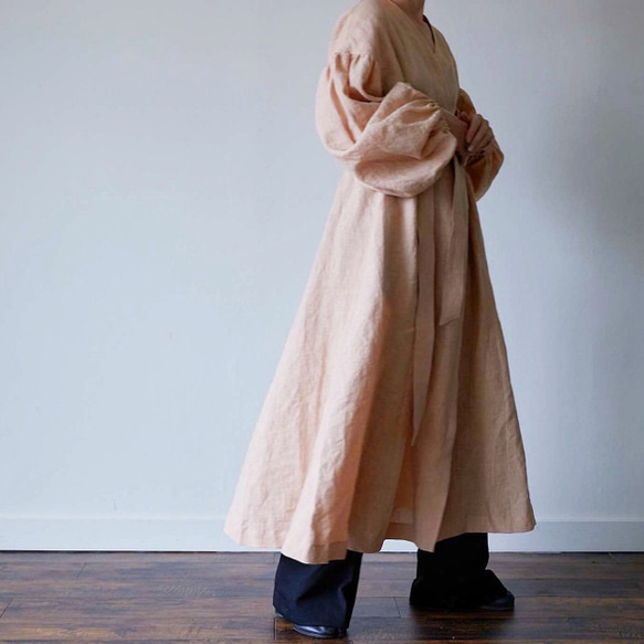 European linen coat dress (milk tea) 7枚目の画像