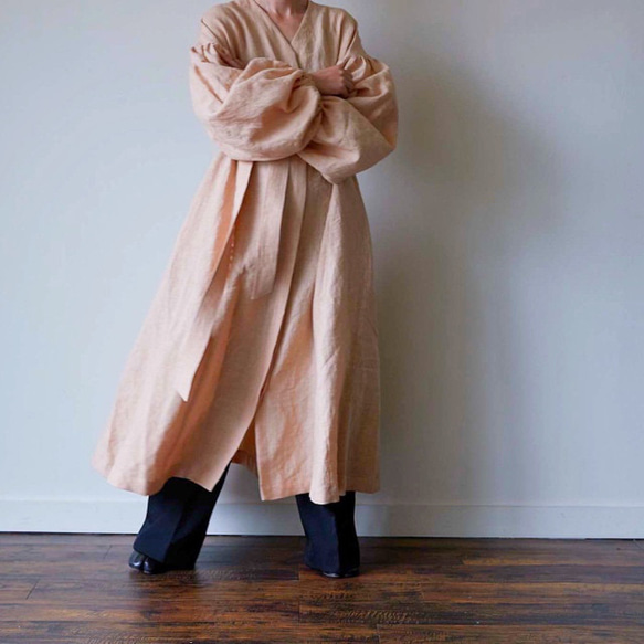 European linen coat dress (milk tea) 5枚目の画像