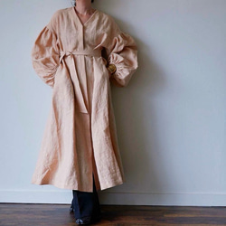 European linen coat dress (milk tea) 8枚目の画像