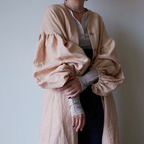 European linen coat dress (milk tea) 11枚目の画像