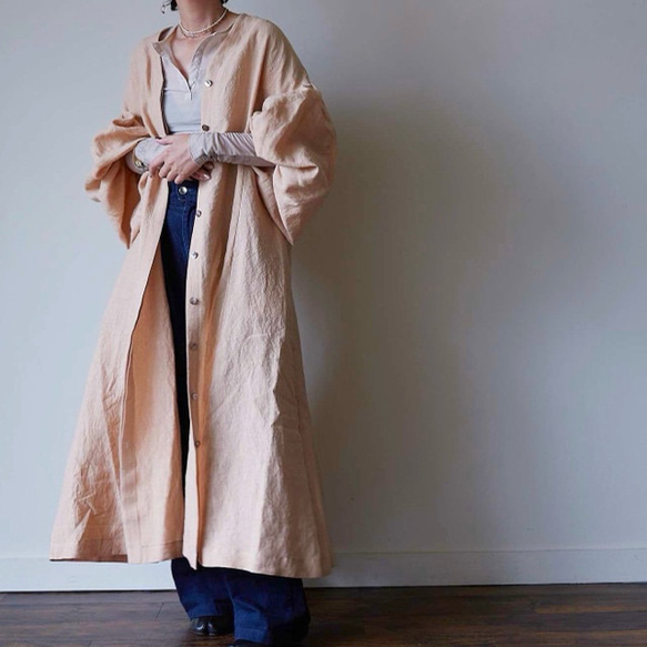 European linen coat dress (milk tea) 13枚目の画像