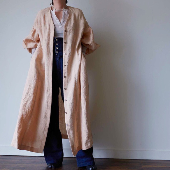 European linen coat dress (milk tea) 14枚目の画像