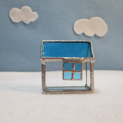 16　ガラスの小さなおうち　ｽﾃﾝﾄﾞｸﾞﾗｽ　ブルー屋根の家　ミニハウス 2枚目の画像