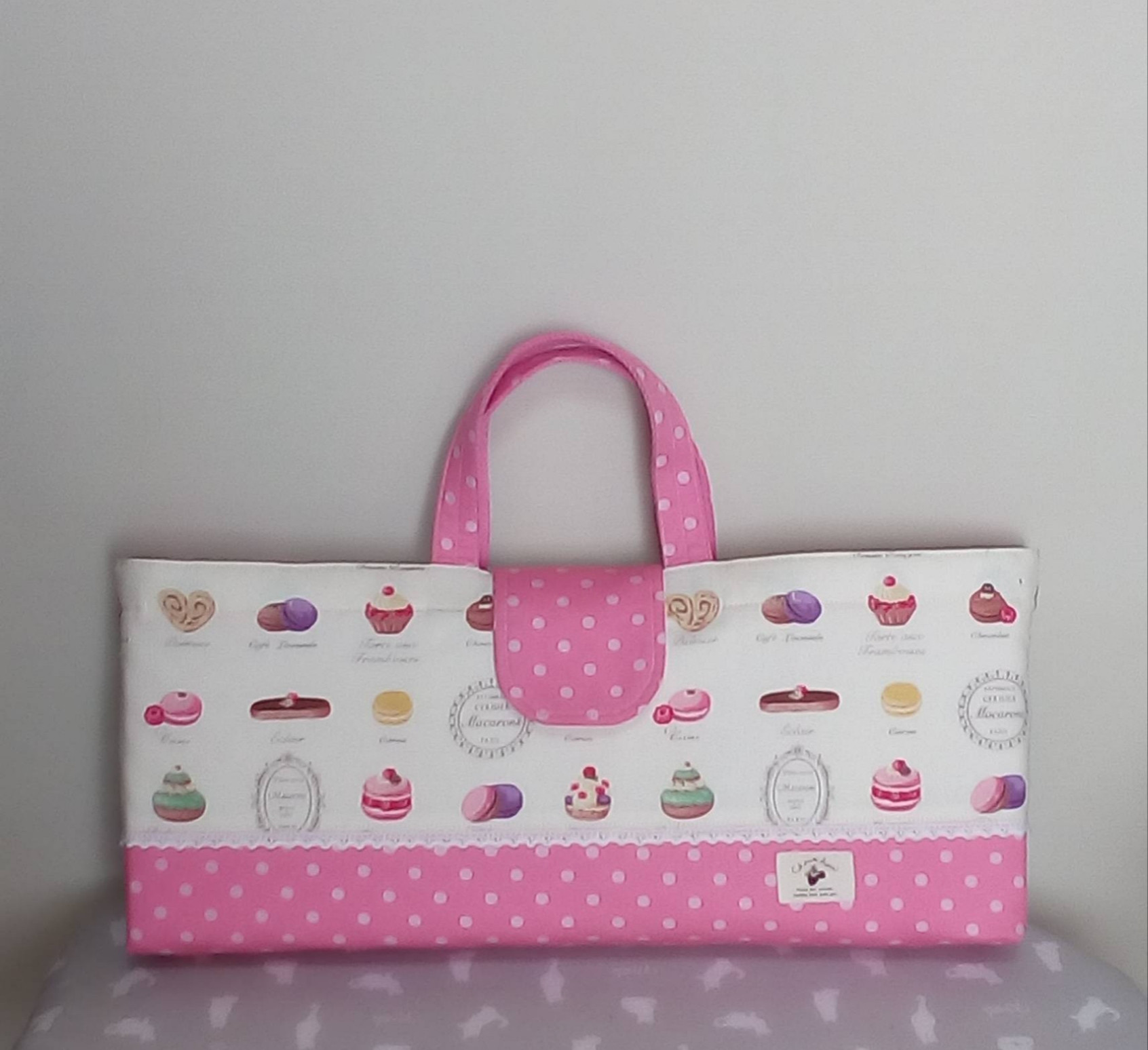 ハンドメイド  ピアニカケース　マカロン クリームマカロン＋ピンク水玉 ピアニカケース 鍵盤ハーモニカ