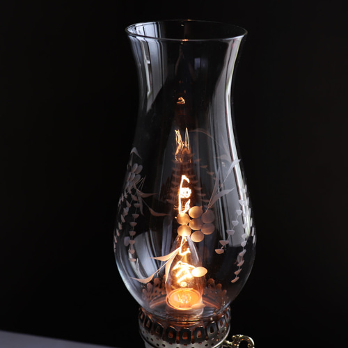 オイルランプ ( 電燈 )・卓上ランプ・壁掛けランプ USAヴィンテージオイルランプスタイルテーブルライト｜エッチング