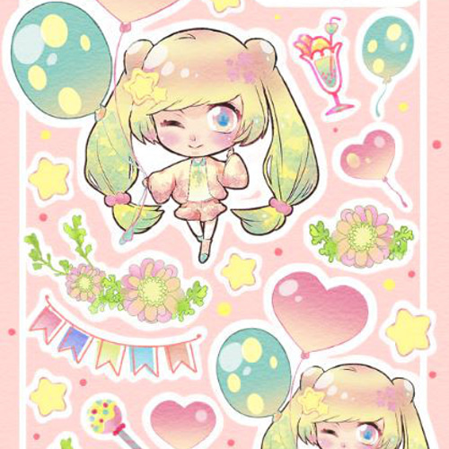 手描き 夢絵 イラスト ステッカー（停止中/二人絵イラスト