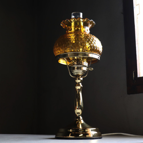 USAヴィンテージホブネイルアンバーガラスシェードテーブルライト