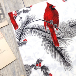 季節に合わせて飾る ファブリックパネル ■  Xmasの季節 ■ 白いXmas　赤い鳥　カーディナル 5枚目の画像