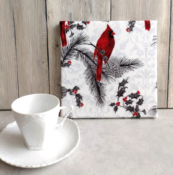 季節に合わせて飾る ファブリックパネル ■  Xmasの季節 ■ 白いXmas　赤い鳥　カーディナル 15枚目の画像