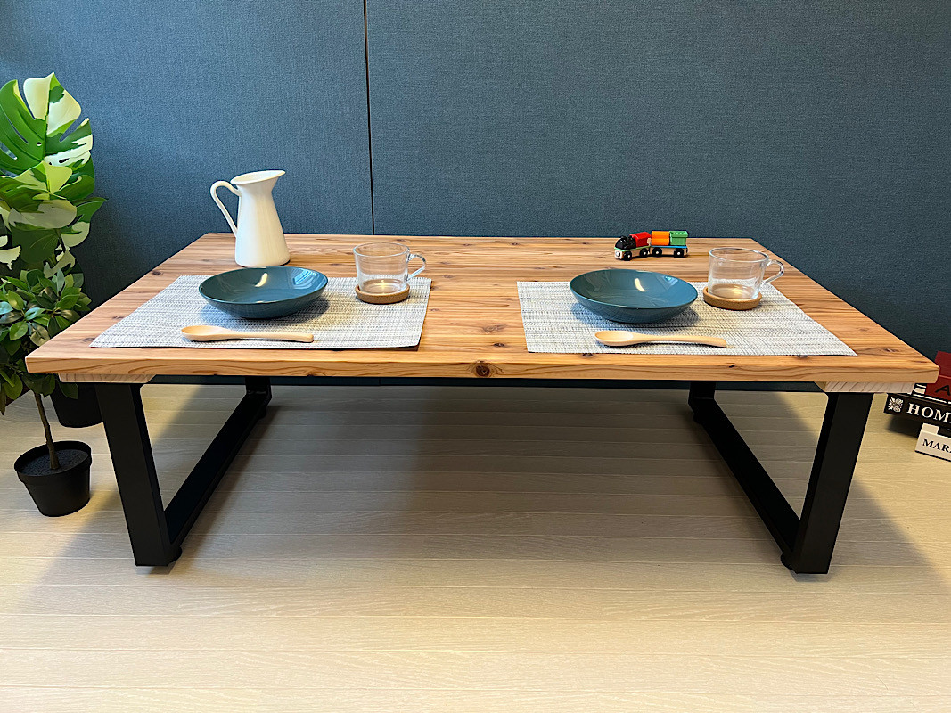 送料無料】 ローテーブル 長方形 120cm 70cm 杉 アイアン ロ型脚 ロー