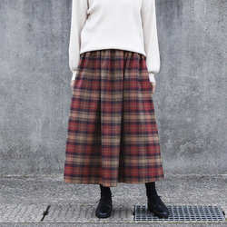 【即納】タータンチェック ロングスカート（ビスケット × ポピーレッド） 3枚目の画像