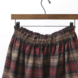 上品で大人な色合い タータンチェック ギャザースカート（ビスケット × ポピーレッド）ベージュ ポケット ブラウン 6枚目の画像