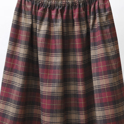 上品で大人な色合い タータンチェック ギャザースカート（ビスケット × ポピーレッド）ベージュ ポケット ブラウン 5枚目の画像