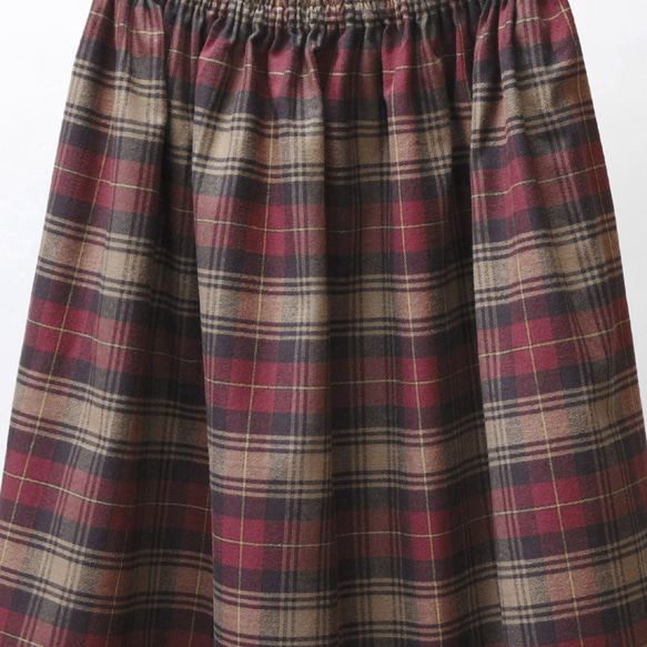 上品で大人な色合い タータンチェック ギャザースカート（ビスケット × ポピーレッド）ベージュ ポケット ブラウン 5枚目の画像