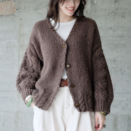 2025年復刻再販！あったかウール♡手編みニットカーディガン（22w-12