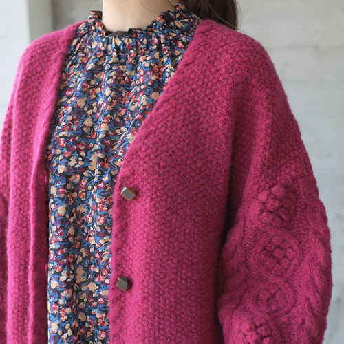 2024年復刻再販！あったかウール♡手編みニットカーディガン（22w-12  