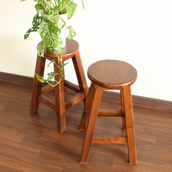 チーク 古材 古木 無垢 木製 椅子 スツール カウンターチェア 60cm :F-0457 1枚目の画像