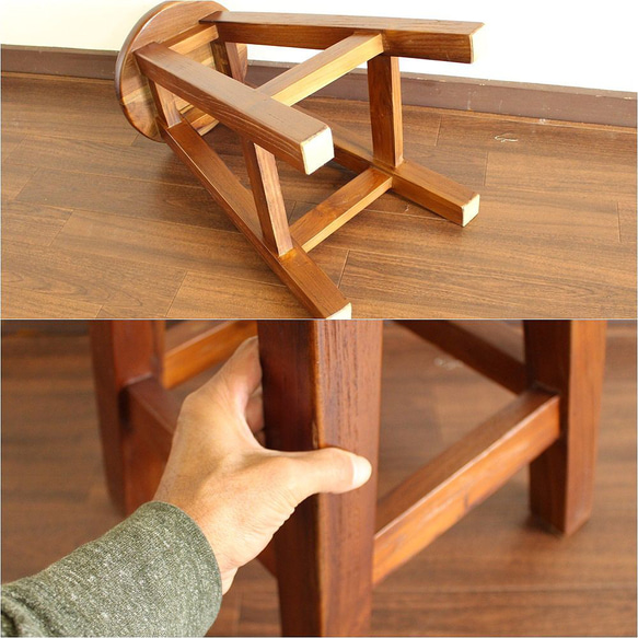 チーク 古材 古木 無垢 木製 椅子 スツール カウンターチェア 60cm :F-0457 6枚目の画像