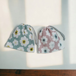 33-29◆入園入学◆巾着袋◆１８×１８ｃｍ◆くすみカラー＊北欧調花柄◆コップ袋＊マスク袋＊サニタリーなどに♪ 2枚目の画像