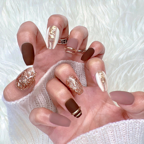 チップ種類変更可能》ブラウンゴールドラメグラデーションストリート