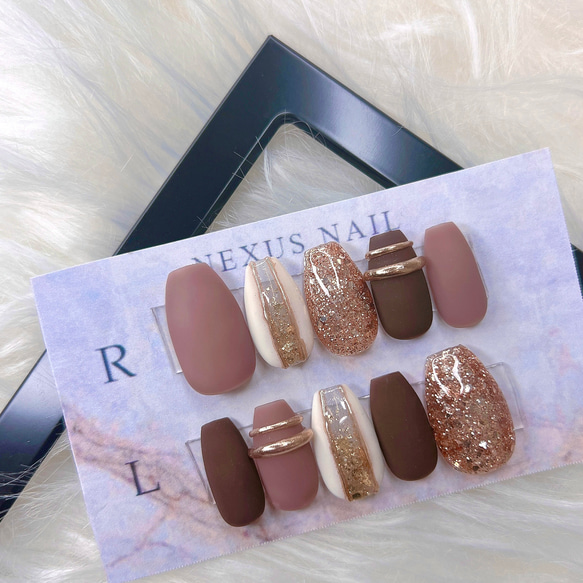 チップ種類変更可能》ブラウンゴールドラメグラデーション