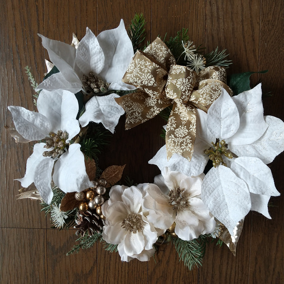 X'mas✴︎ポインセチアと薔薇の大人可愛いクリスマスリース