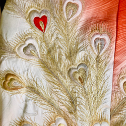 着物リメイクスカジャン　リバーシブル　振袖リメイク　和服リメイク　孔雀の羽の刺繍　横振り刺繍　レディース　M 5枚目の画像