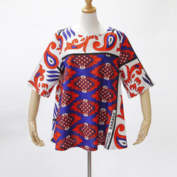 カンガのボートネックブラウス｜フレア型 アフリカ布 服 カンガ服 2枚目の画像