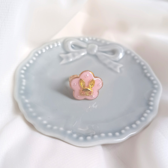 vintage rabbit ring うさぎのお花リング C (シャーベットピンク・フリーサイズ) 2枚目の画像