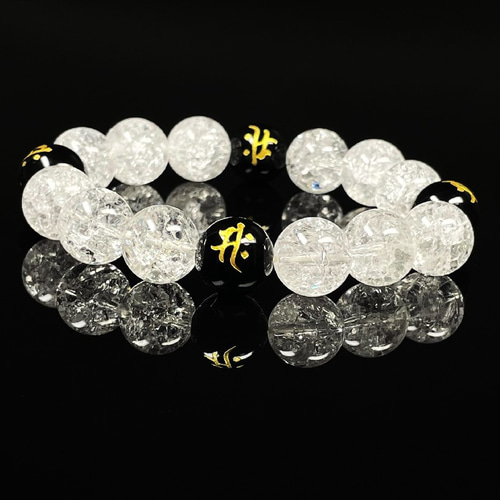 金招来数珠】12ミリ 守護梵字オニキス シトリン クラック ゴールド