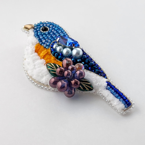 ビーズ刺繍 ルリビタキのブローチ ブローチ Zatto 通販 14826157