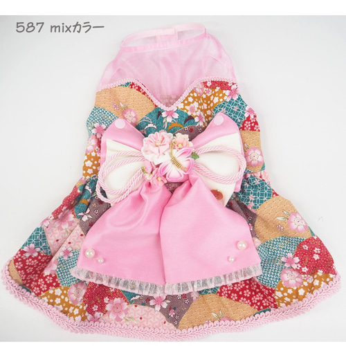 犬服　ななふじ　着物　ワンピース　ハンドメイド オーダーメイド犬服の着物大振袖ー藤ものがたりお引きずり