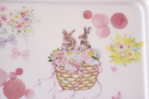 【秋の福袋・１点限定】花かごに乗ったうさぎさんのトレイ（アクセサリートレイなど）２個&マグカップセット「ポーセラーツ」 3枚目の画像