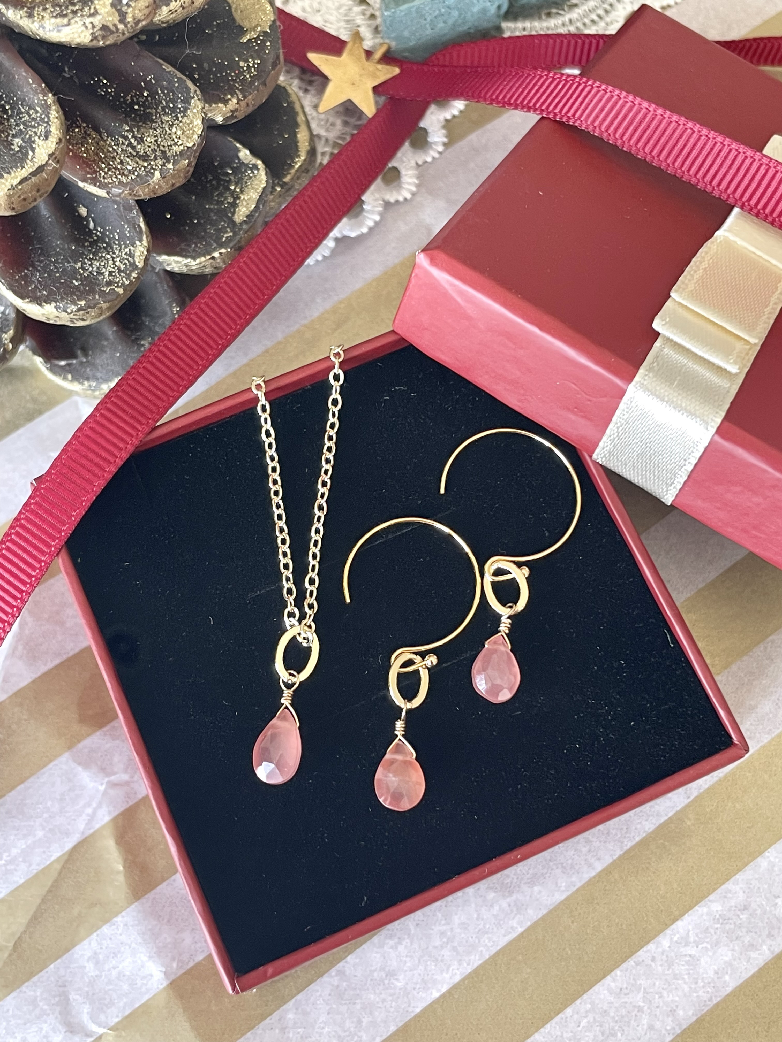 クリスマスコフレ インカローズネックレス、ピアス(イヤリング)セット 14kgf  送料無料 4,264円