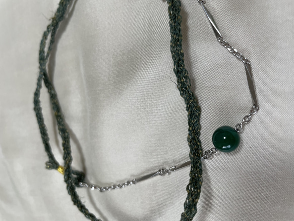 羽織紐の首飾り・深緑色のガラス玉 5枚目の画像