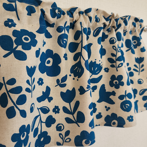 ハンドメイド カフェカーテン＊くすみカラー ピンク花柄 北欧