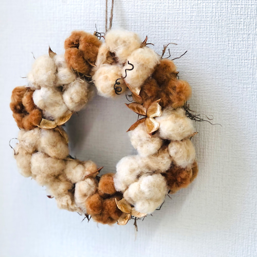 コットンフラワーのもこもこリース♪beige ドライフラワー Dans les  