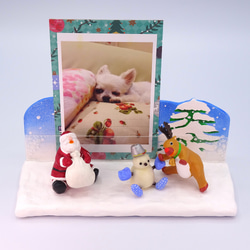 クリスマス　サンタとトナカイと雪だるまの粘土フォト＆メモスタンドB−５ 5枚目の画像