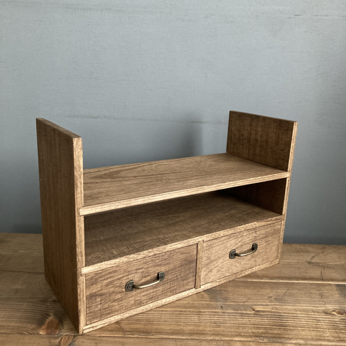 カフェスタイル アンティーク風オープンラック 小引き出し付 棚