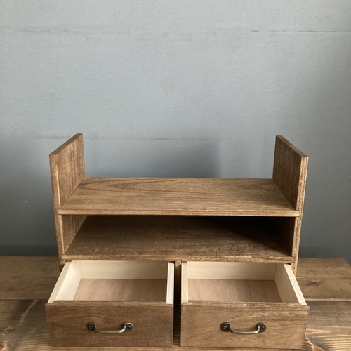 カフェスタイル アンティーク風オープンラック 小引き出し付 棚