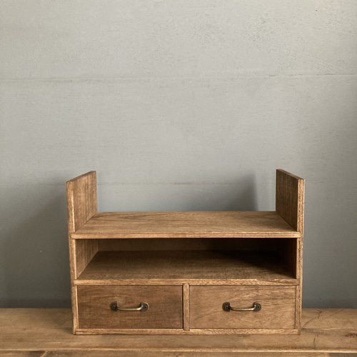 カフェスタイル アンティーク風オープンラック 小引き出し付 棚