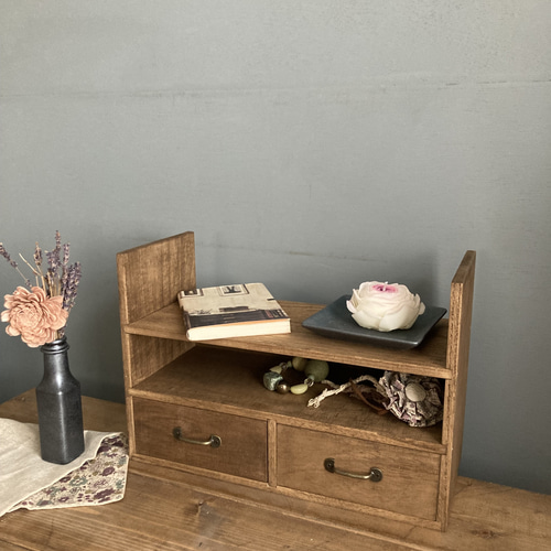 アンティーク　引き出し　木製飾り棚 カフェスタイル アンティーク風オープンラック 小引き出し付 棚