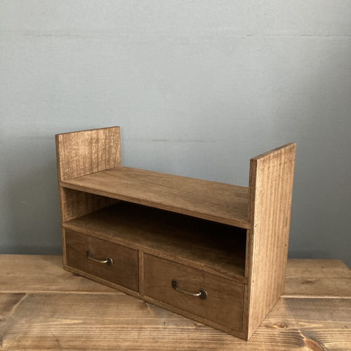 カフェスタイル アンティーク風オープンラック 小引き出し付 棚