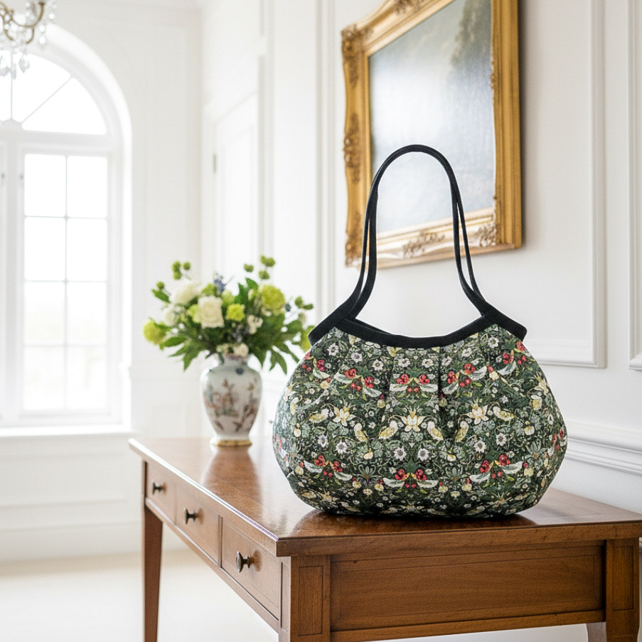 コロンと可愛いショルダーグラニーバッグ　 ストロベリーシーフ　カーキ×ブラック　◎選べる2サイズ