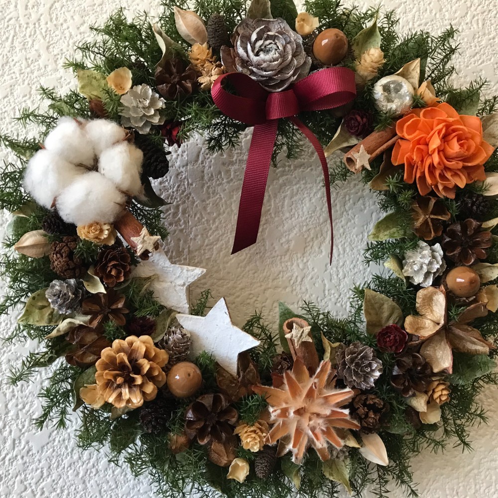 《X’mas》北欧の森のシックで大人のリース　28cm（受注制作）
