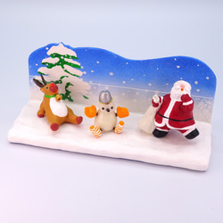 クリスマス　サンタとトナカイと雪だるまの粘土フォト＆メモスタンドB−４ 3枚目の画像
