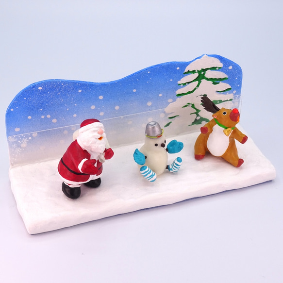 クリスマス　サンタとトナカイと雪だるまの粘土フォト＆メモスタンドB−３ 4枚目の画像