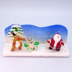 クリスマス　サンタとトナカイと雪だるまの粘土フォト＆メモスタンドS−５ 2枚目の画像