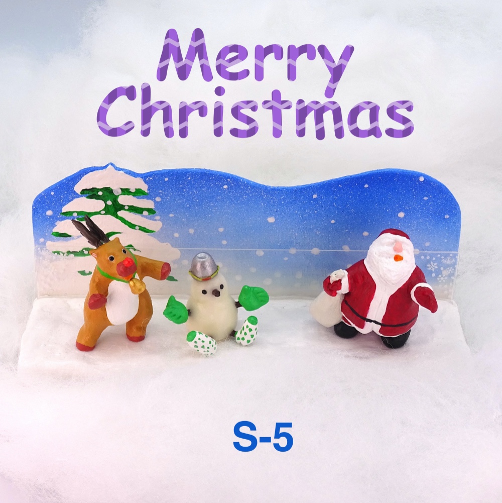 クリスマス サンタとトナカイと雪だるまの粘土フォト＆メモスタンドS